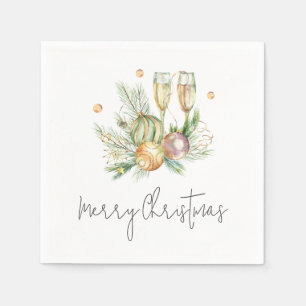 God jul Festive Red Watercolor Champagne Pappersservett