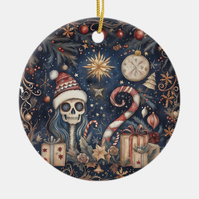 God Jul - Festive Spooky Skull Julgransprydnad Keramik (Framsidan)