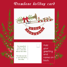 God jul Festive Trombone and Cute Birds Helg Vykort