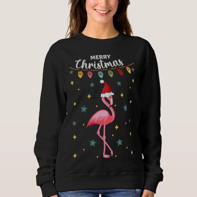 God jul Festive Tropical Rosa Flamingo T Shirt (Framsida)
