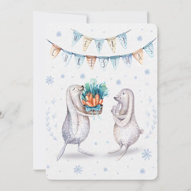 God jul Festive Winter Bunnies Julkort (Framsida)