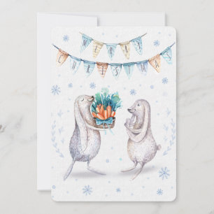 God jul Festive Winter Bunnies Julkort