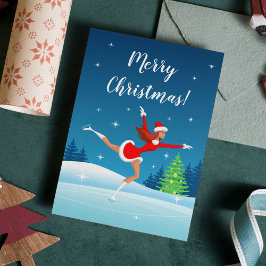 God jul Figur Skating Girl Helg Vykort