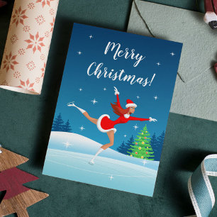 God jul Figur Skating Girl Helg Vykort