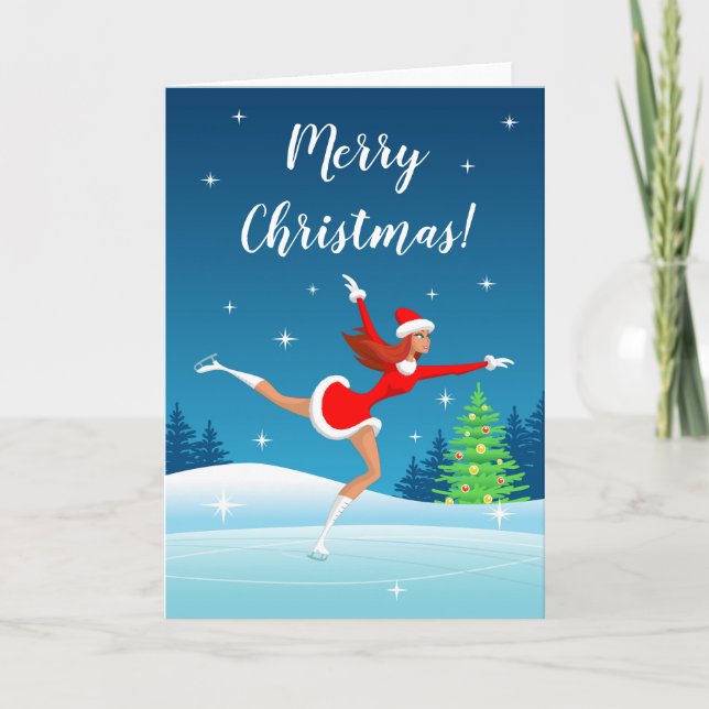 God jul Figur Skating Girl Helgdag Card Helgkort (Framsida)