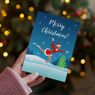 God jul Figur Skating Girl Helgdag Card Julkort