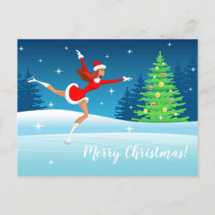God jul Figur Skating Girl Vykort