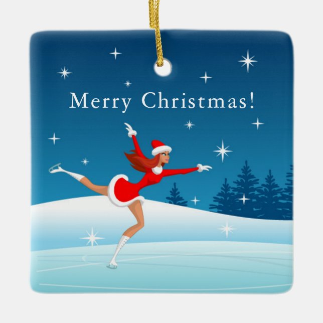 God jul Figur Skating Santa Girl Ornament (Framsida)
