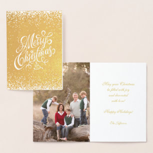 God jul Finare Calligraphy White Snowfall Folierat Kort