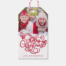 God jul Finare, skript Red Glitter Presentetikett