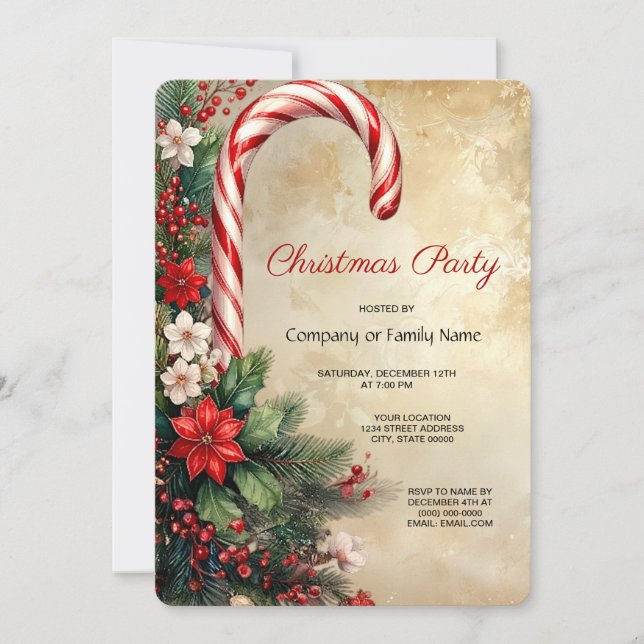 God jul firande Candy Cane jubileumsinbjudan Inbjudningar (Framsida)