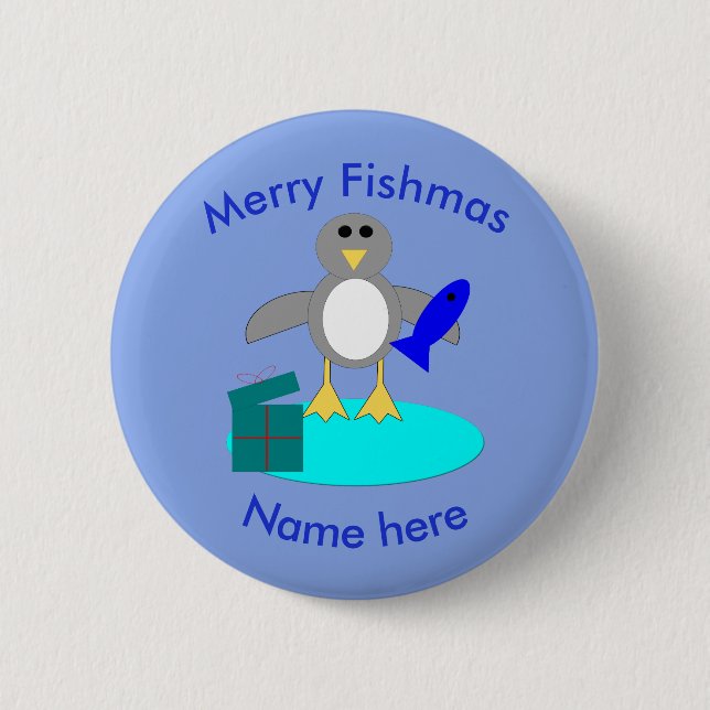God jul Fishing Penguin Anpassningsbar Button Knapp (Framsida)