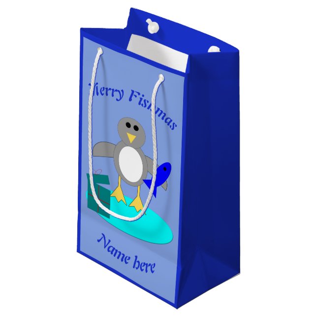 God jul Fishing Penguin Anpassningsbar Gift Bag (Framsidan Vinklad)
