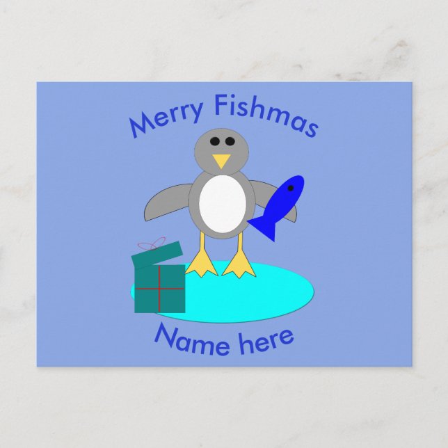 God jul Fishing Penguin Anpassningsbar Postcard Helg Vykort (Framsida)