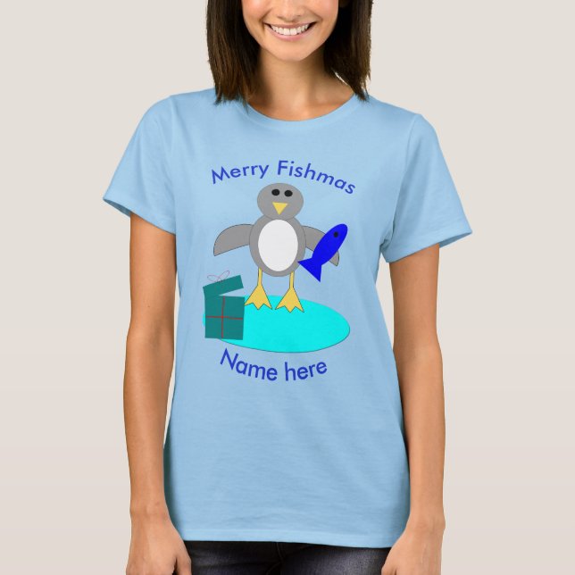 God jul Fishing Penguin Anpassningsbar T Shirt (Framsida)