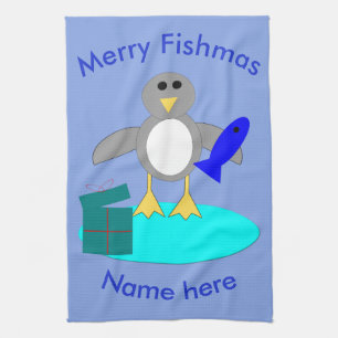 God jul Fishing Penguin Anpassningsbar Towel Kökshandduk