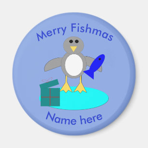 God jul Fishing Penguin Magnet