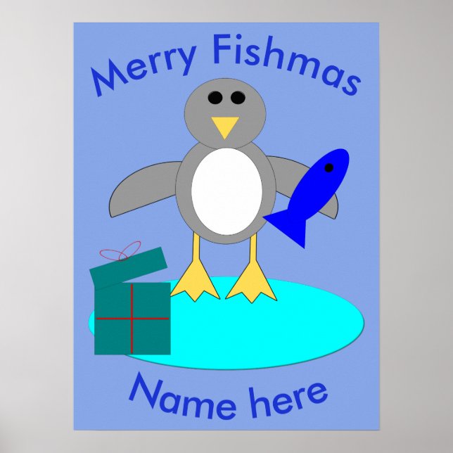 God jul Fishing Penguin Poster (Framsidan)