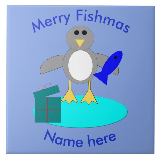 God jul Fishing Penguin Tile Kakelplatta (Framsidan)