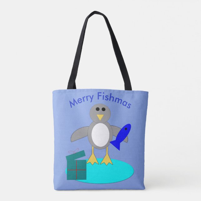 God jul Fishing Penguin Tote Bag Tygkasse (Baksida)