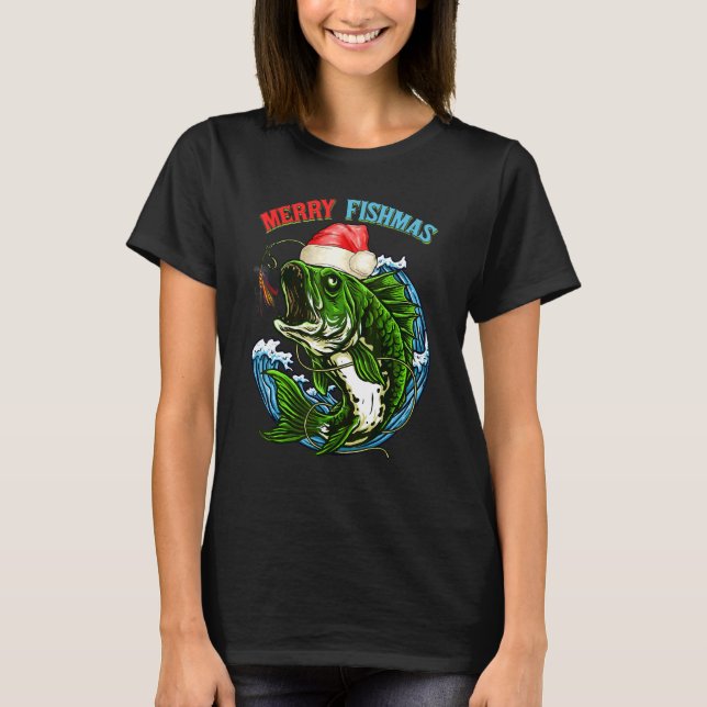 God Jul Fishjul Fiske Fisk Present T Shirt (Framsida)