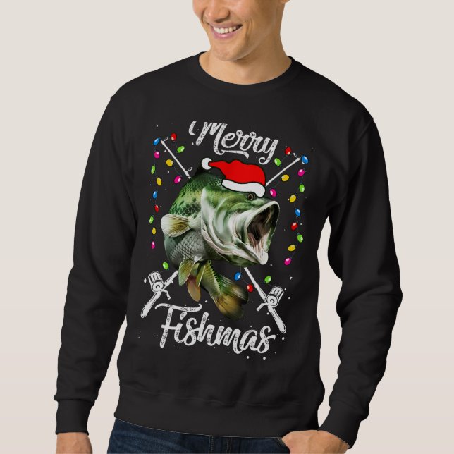 God jul Fishmas Fungny Fiske Prestige Lång Ärmad Tröja (Framsida)