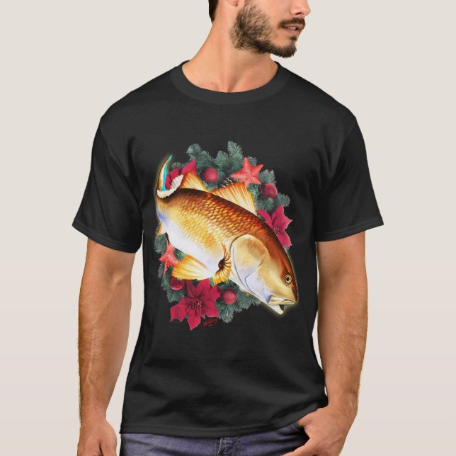 God Jul Fishmas Roligt Fiske T Shirt (Framsida)