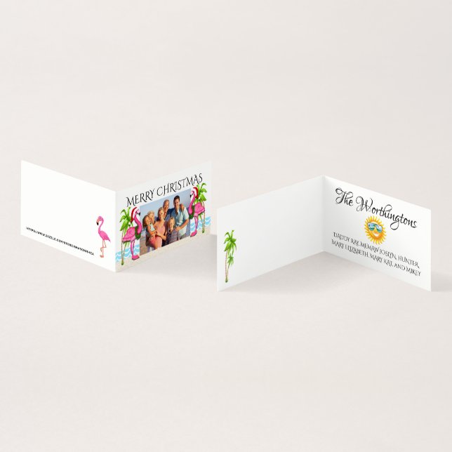 God jul Flamingo Family Photo Kort (In- och utsida)
