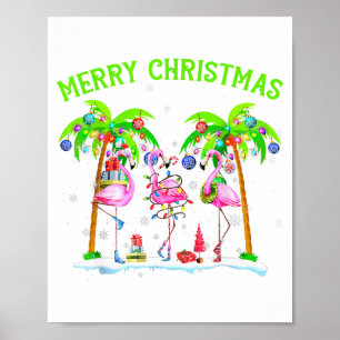 God Jul Flamingo Jul Palmträdsljus Tropisk Poster
