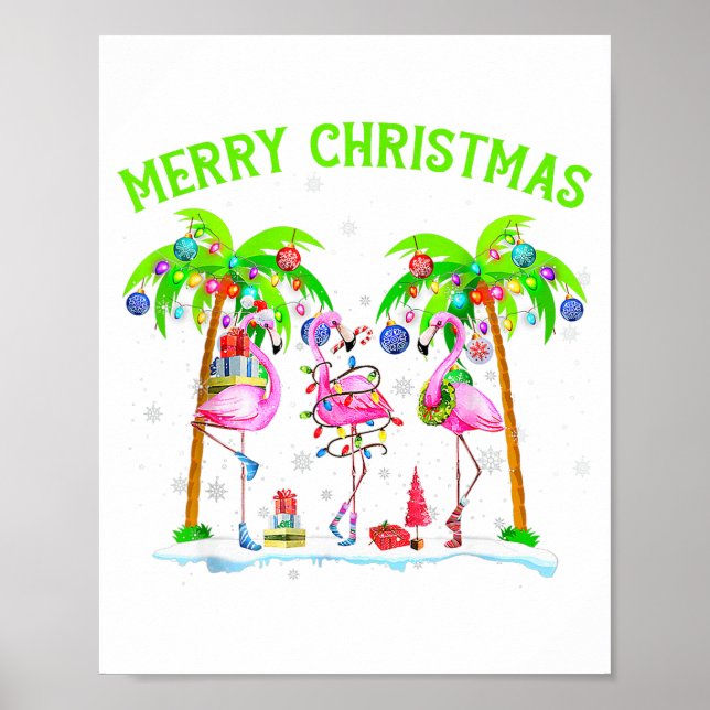 God Jul Flamingo Jul Palmträdsljus Tropisk Poster (Framsidan)