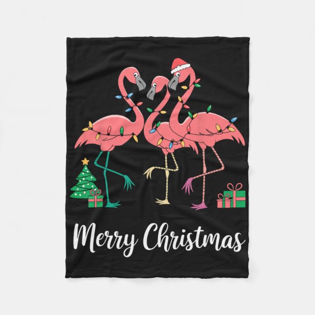 God jul Flamingo Santa Hat Julafton Fleecefilt (Framsidan)