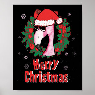 God jul Flamingo Santa Hat Sunglass Poster