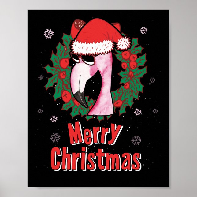 God jul Flamingo Santa Hat Sunglass Poster (Framsidan)