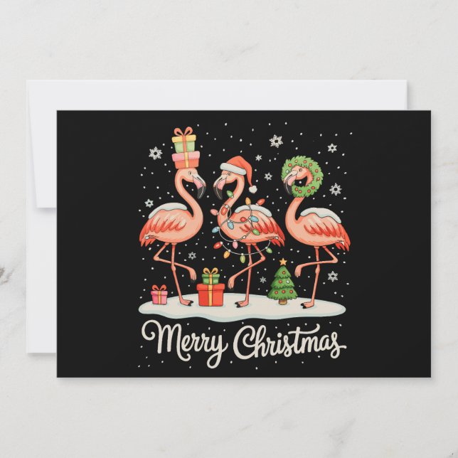 God Jul Flamingo Xmas Ljus Santa Hatt Julkort (Framsida)
