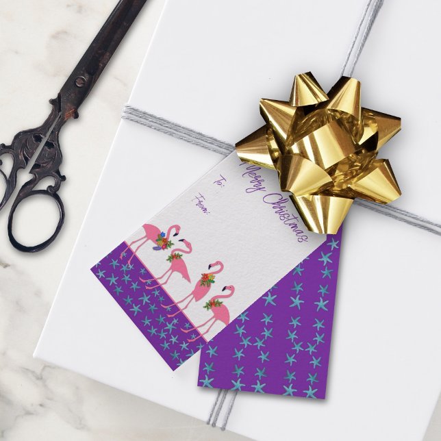 God jul Flamingos Sea Stars Presentetikett (Skapare uppladdad)