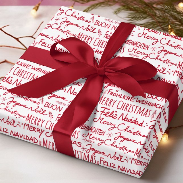 God Jul Flerspråkig Röd Typografi Presentpapper (Skapare uppladdad)