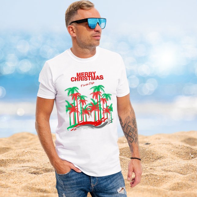 God jul Florida Stil Red Grönt Handflatan Träd T Shirt (Skapare uppladdad)