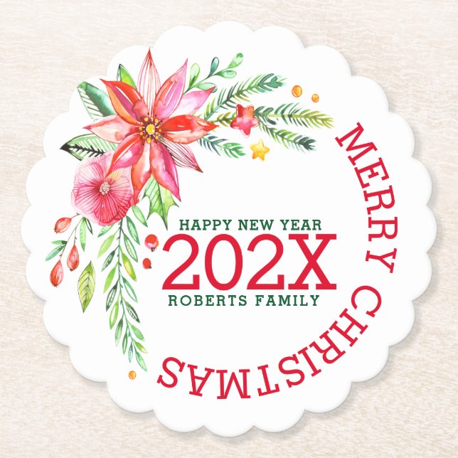 God jul Flowers Bouquet Lycklig, nyår Underlägg Papper (Framsida)