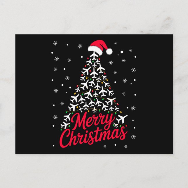 God Jul Flygplan Träd Tomte Hatt Snöflingor Helg Vykort (Framsida)