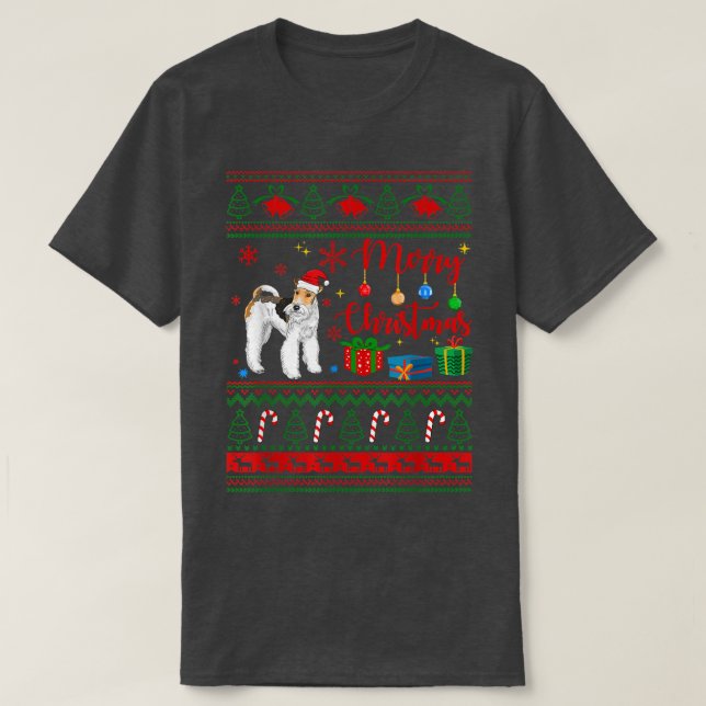 God jul Fo Terrier Ugly Sweater Jultomten Hat T Shirt (Design framsida)