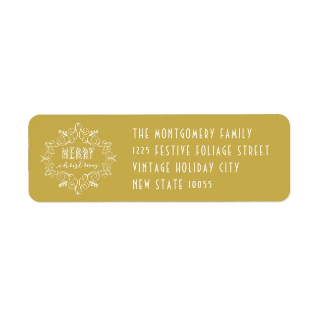 God jul Foliage Art Deco Helgdag Adress Returadress Etikett (Framsidan)