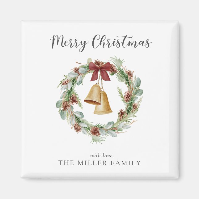 God jul Foliage Utandning med Golden Klockor Magnet (Framsidan)