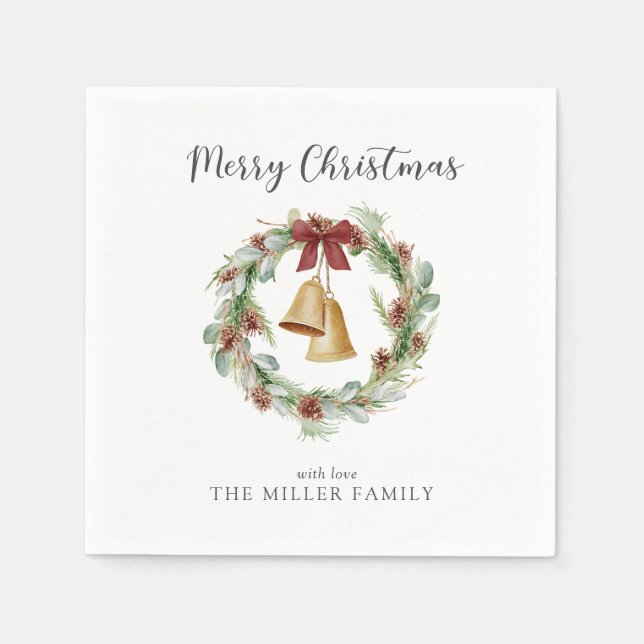 God jul Foliage Utandning med Golden Klockor Pappersservett (Framsidan)