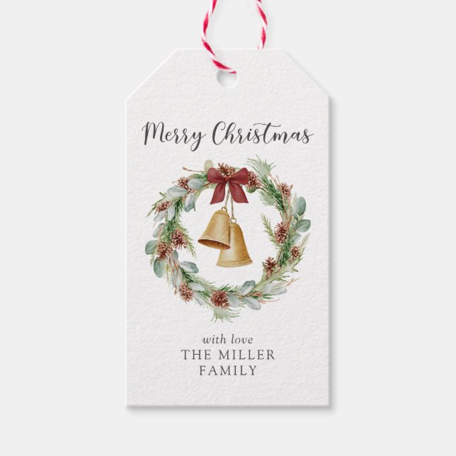 God jul Foliage Utandning med Golden Klockor Presentetikett (Framsidan)
