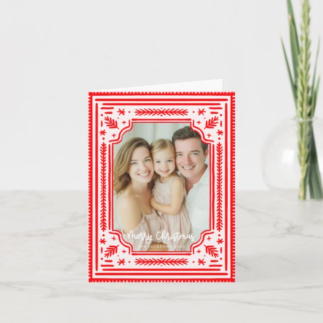 God jul Folk Red Skandinavian Design Helgkort (Framsida)