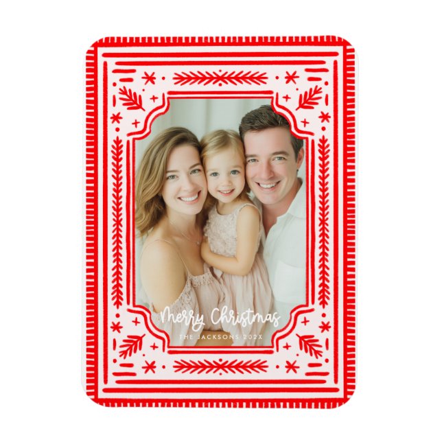 God jul Folk Red Skandinavian Design Magnet (Vertikal)