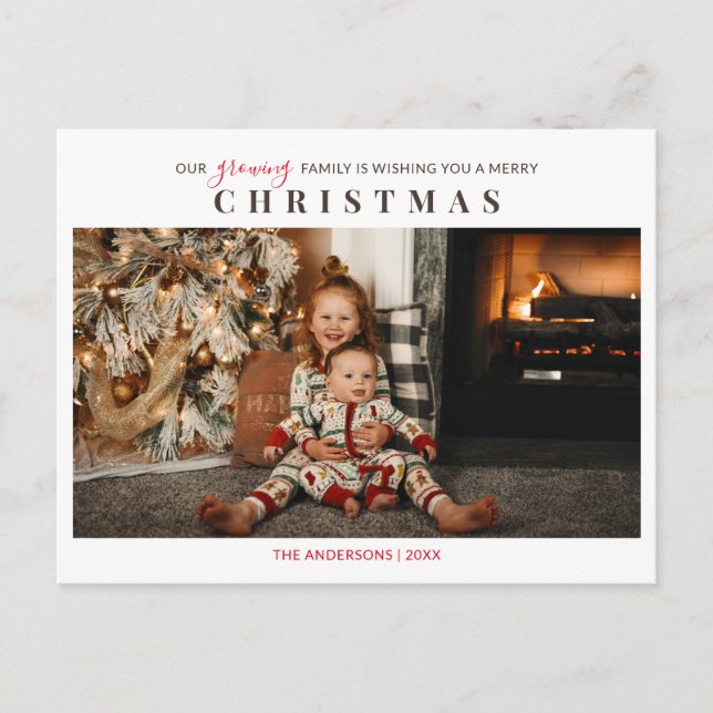 God jul för barnfoto för växande familjer vykort (Framsida)