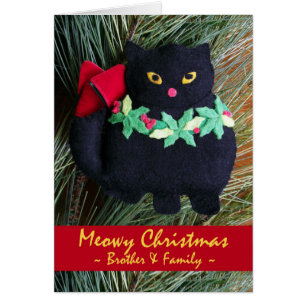 God jul för Brother och hans familj, katt Hälsningskort