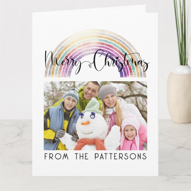 God jul för Cute Pastel Rainbow Family Photo Kort (Framsida)
