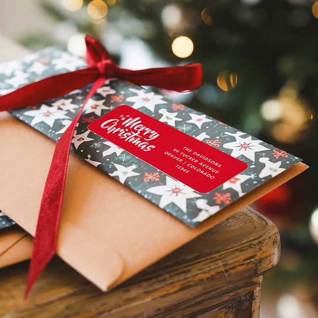 God jul för enkelt teckensnitt för röd teckensnitt returadress etikett (Skapare uppladdad)